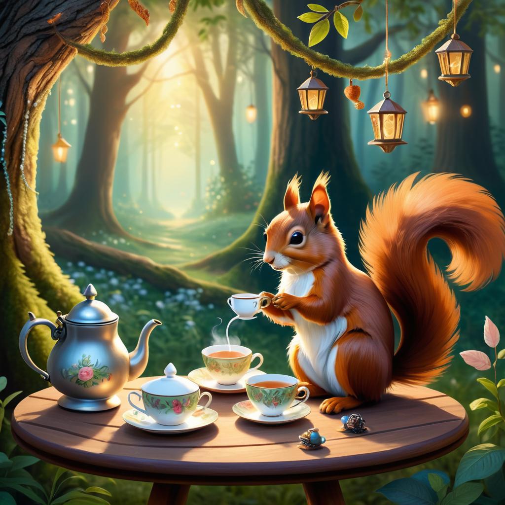 Whimsical Tea Time with a Squirrel