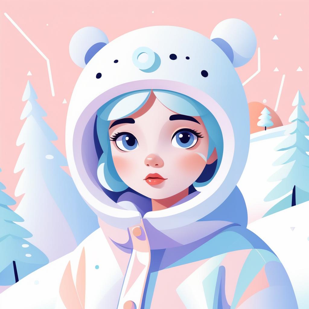 Whimsical Cartoon Girl in Snow Design