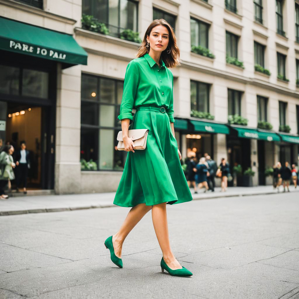 Chic Woman in Stylish Green Flats