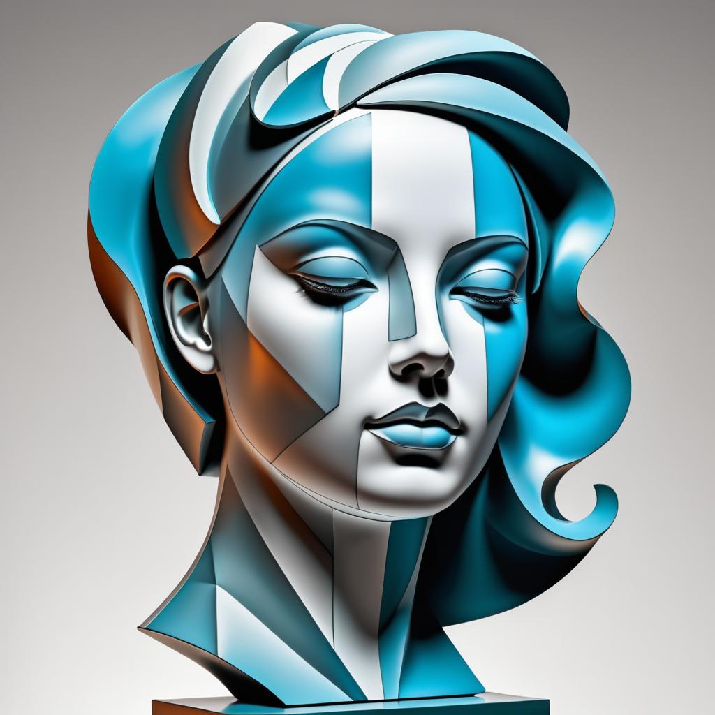 Cubist Female Head Sculpture Art