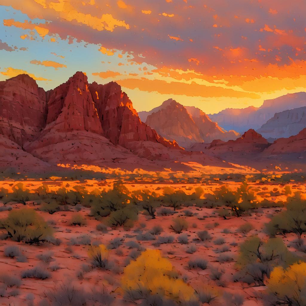 Sunset Over Varied Terrain in Red Rock Canyon