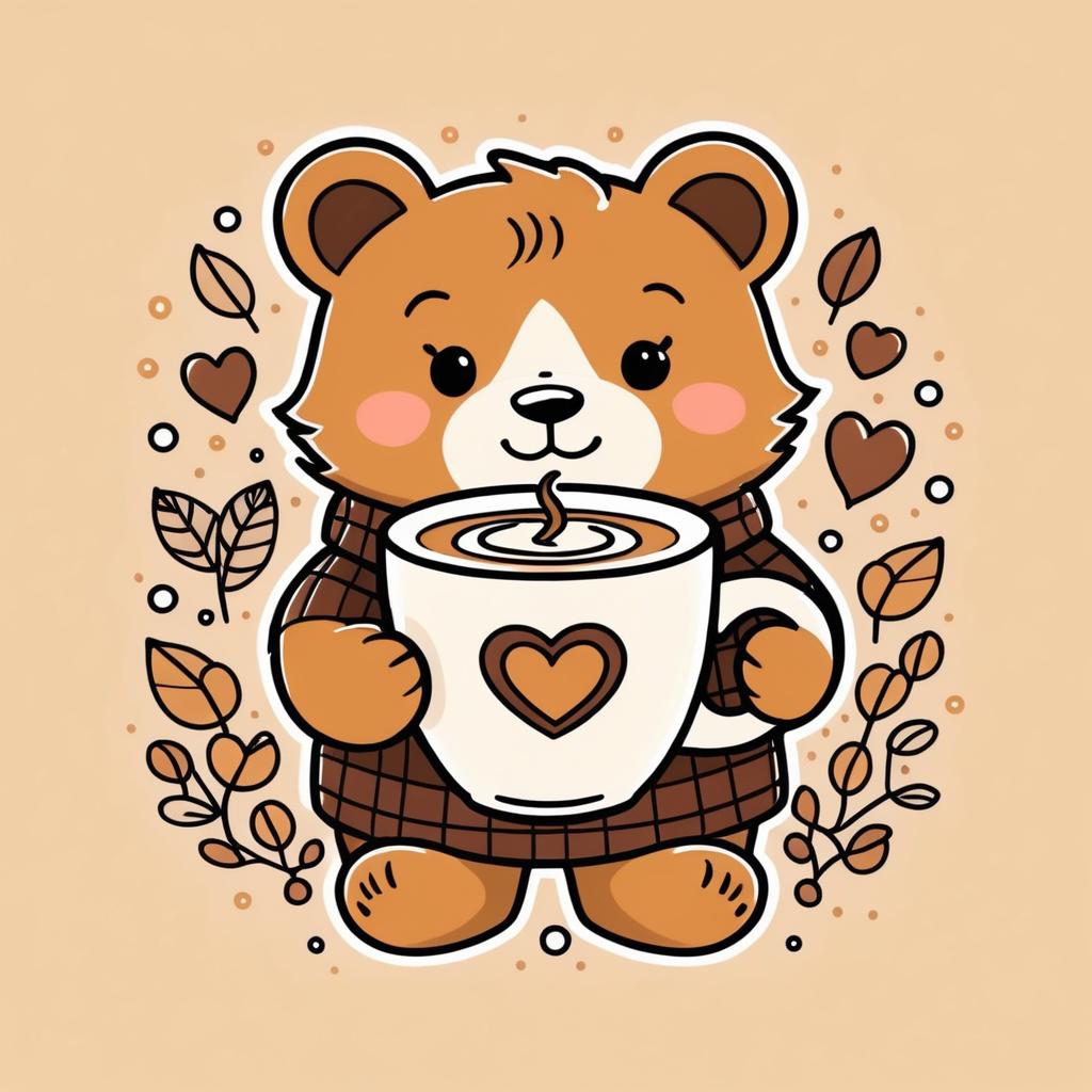 Cheerful Coffee Bear Doodle Design