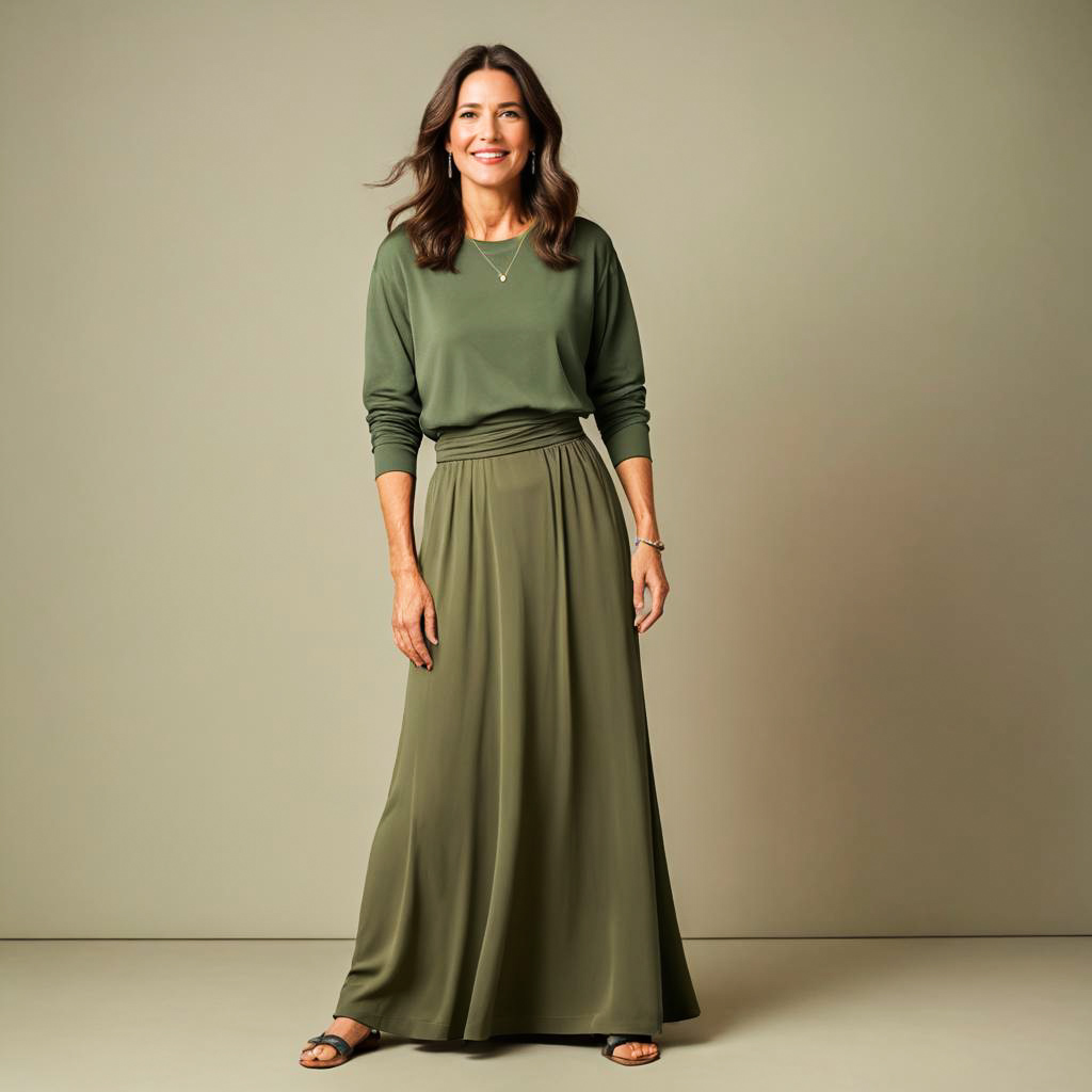 Cheerful Mother in Maxi Skirt Photo Shoot