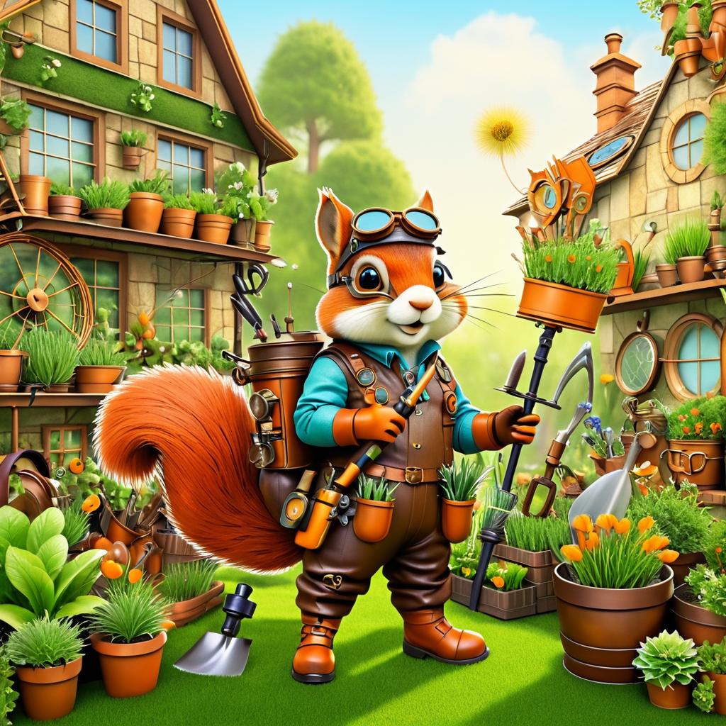 Charming Steampunk Squirrel in Garden