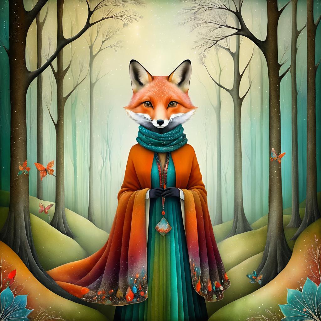 Whimsical Fox in Enchanted Forest Artwork