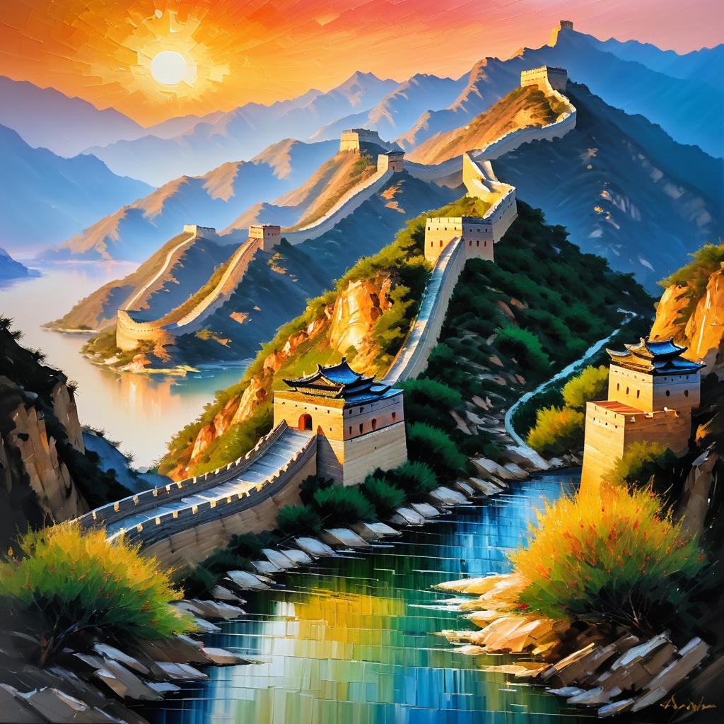 Impressionistic Great Wall at Sunset