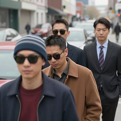 Four Men in a City Street Scene