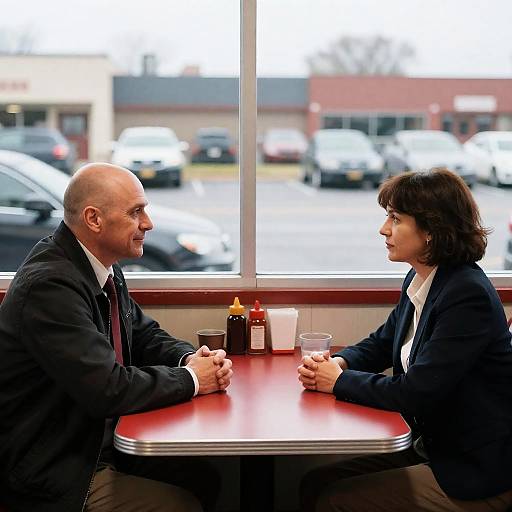 Two People Talking in Diner