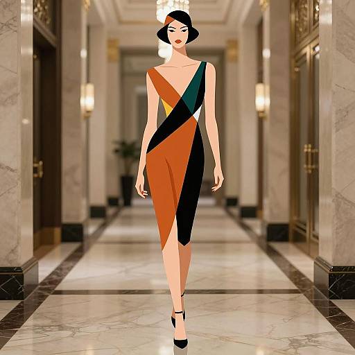 Art Deco Minimalist Fashion Model Illustration