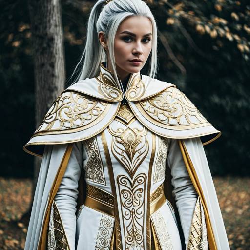 Woman in White and Gold Ceremonial Cosplay Costume
