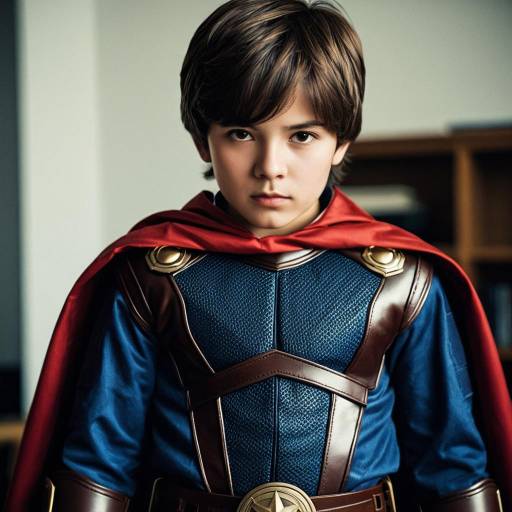 Boy in Hero Costume with Red Cape