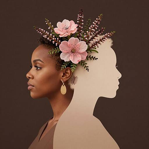 Profile of Woman with Floral Silhouette