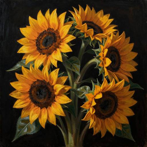 Black Sunflowers in Caravaggio Style