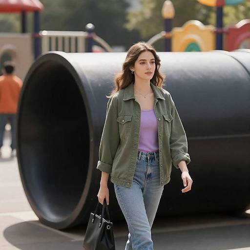 Young Woman in Playful Playground Scene