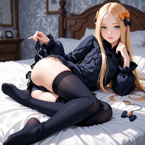 Anime Style Blonde Girl in Black Thigh-High Stockings