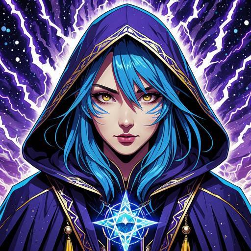 Anime Mage with Blue Hair and Glowing Star