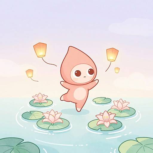 Whimsical Alien Dancing on Pastel Lilies