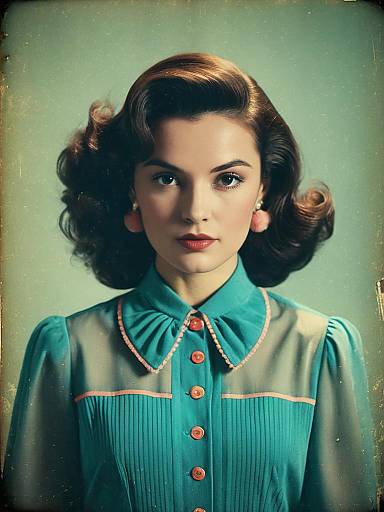 Retro Style Woman in Sheer Blue Blouse