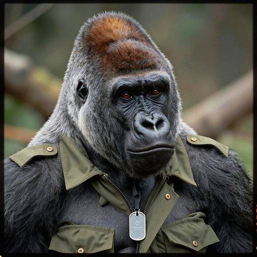 Silverback Gorilla in Military Portrait