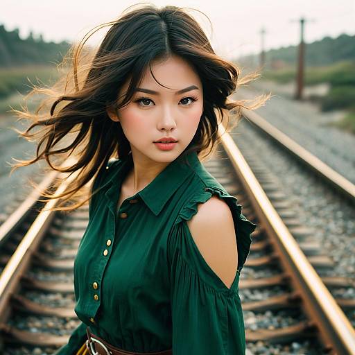 Melancholy Girl on Seaside Tracks