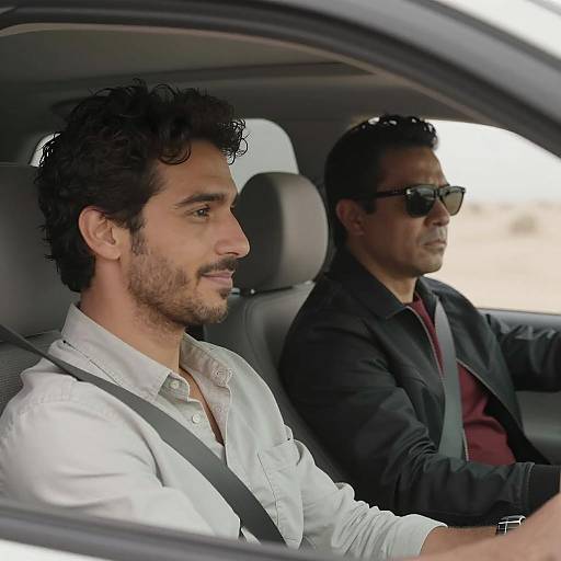Men in Car Against Desert Landscape