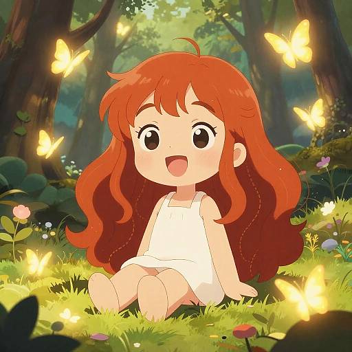 Red-Haired Anime Girl in Magical Forest