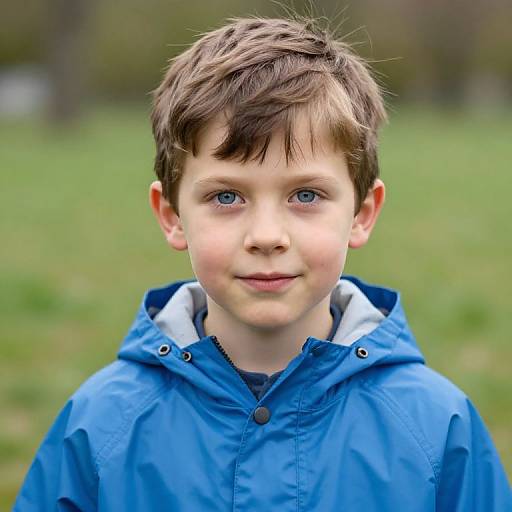 Boy in Blue Raincoat Portrait