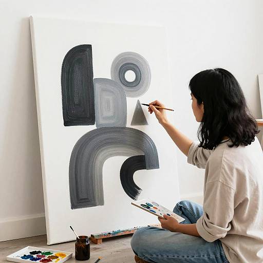 Girl Painting Abstract Geometric Art