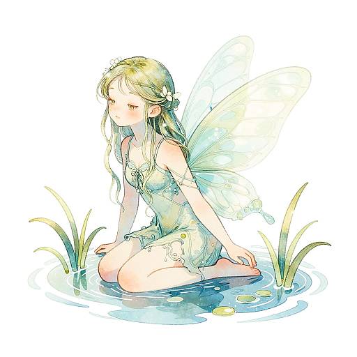 Whimsical Pond Nymph Line Art