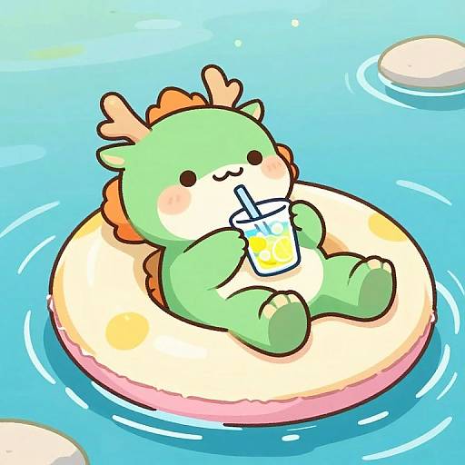Happy Adorable Dragon in Inner Tube