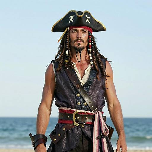 Man in Classic Pirate Costume by the Sea