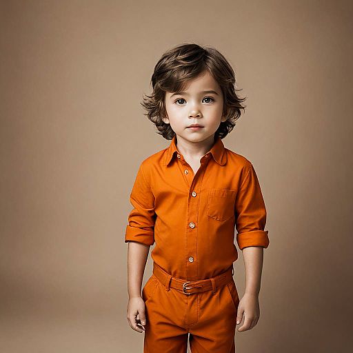 Curious Boy in Orange Outfit Portrait