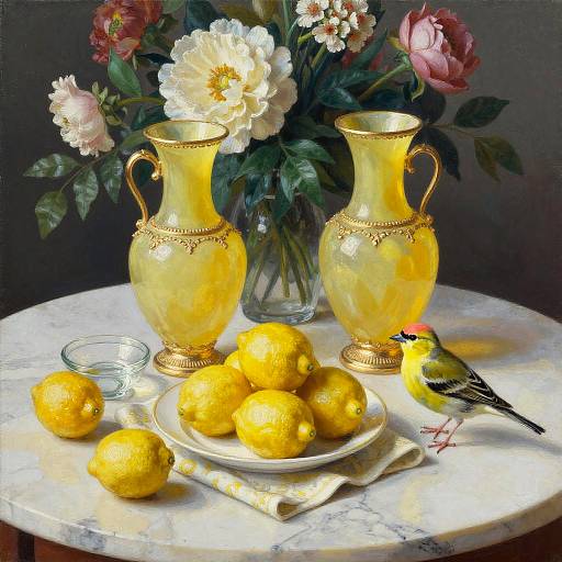 Encaustic Resin Still Life with Citrine Vases