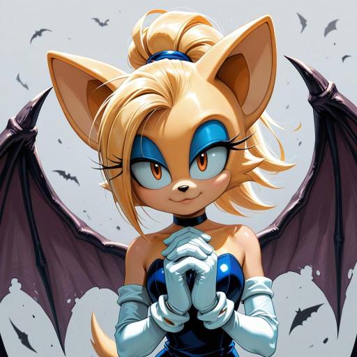 Anthropomorphic Bat Character with Blonde Hair and Blue Dress