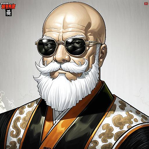 Illustration of Muten roushi, dragon ball in the style of Kim hyung tae