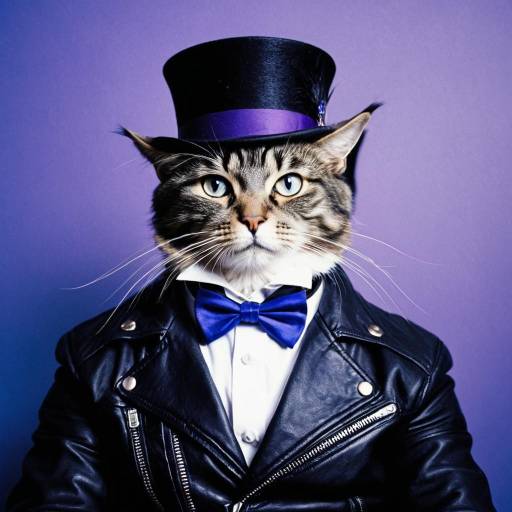 Cat in Black Leather Jacket and Tophat