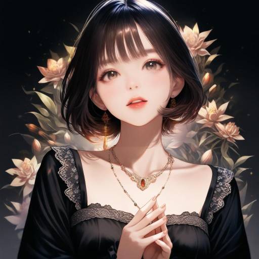 Elegant Young Woman with Floral Background