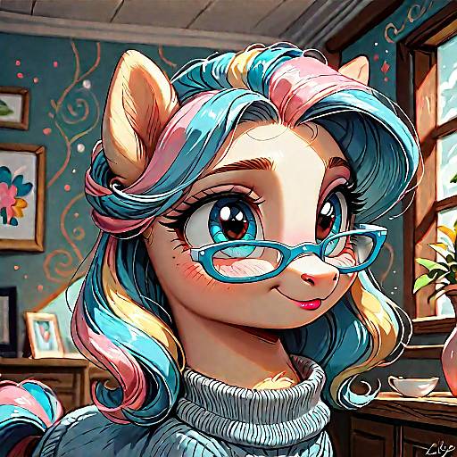 Cheerful Pony in Cozy Sweater at Home