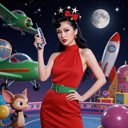 Retro-Futuristic Asian Woman in Space