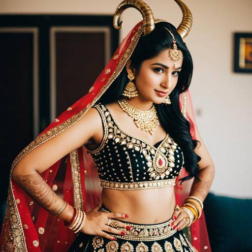 Indian Bride in Mehendi Lehenga with Horns