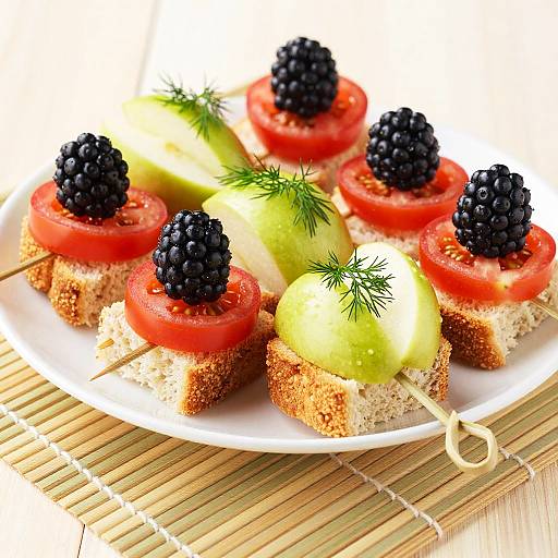 Colorful Skewered Appetizers on Bamboo