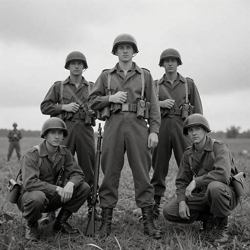World War II Soldiers in Grassy Field