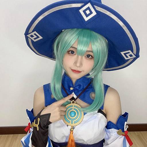 Asian Woman in Blue Cosplay Outfit