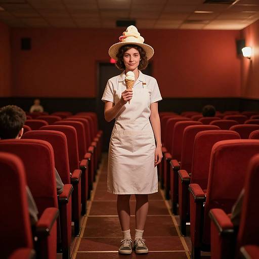 Ice Cream Lady in Vintage Cinema
