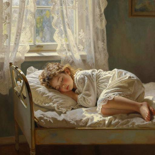 Sleeping Girl in Vintage Cradle