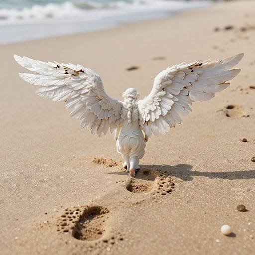 Hyperrealistic Angel Footprints on Beach