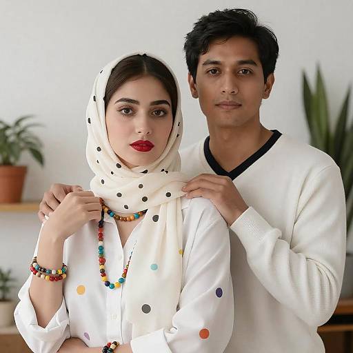 Intimate Polka-Dot Couple Portrait Photo