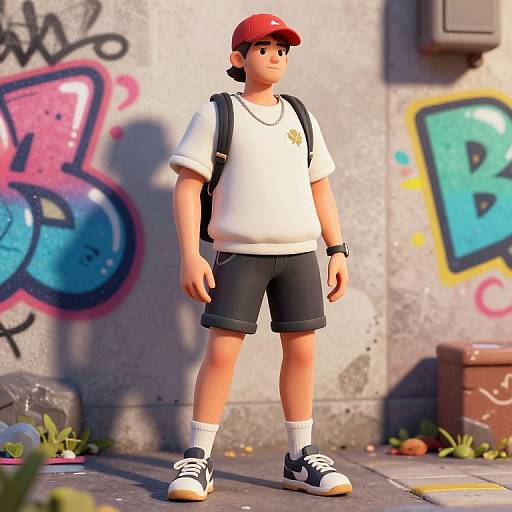Casual Streetwear Character with Graffiti Background