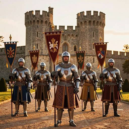 Medieval Royal Guards Before Majestic Castle