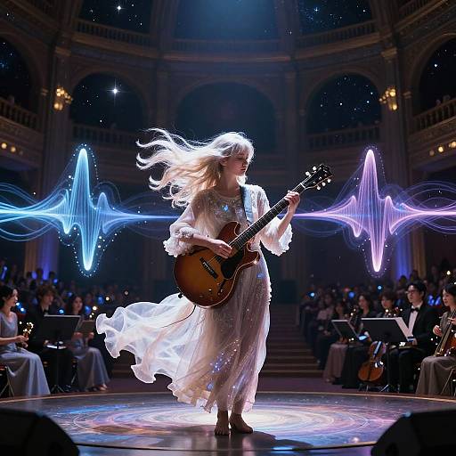 Celestial Musician Performing in Cosmic Concert Hall